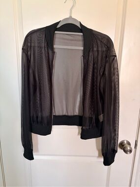 Women's Sheer Mesh Bomber Jacket - Black